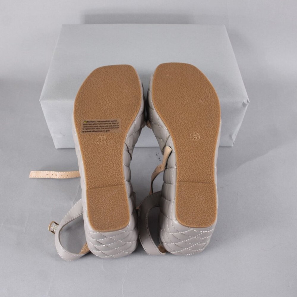 Olivia Miller Wedge Sz 8 Gray Quilted Open Toe Ankle Strap Man Made 4" Wedge - Picture 12 of 16